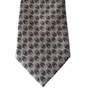 Via Europa Silk Tie Brown Gray Geometric Pattern Modern Retro 4" Wide 62" Long